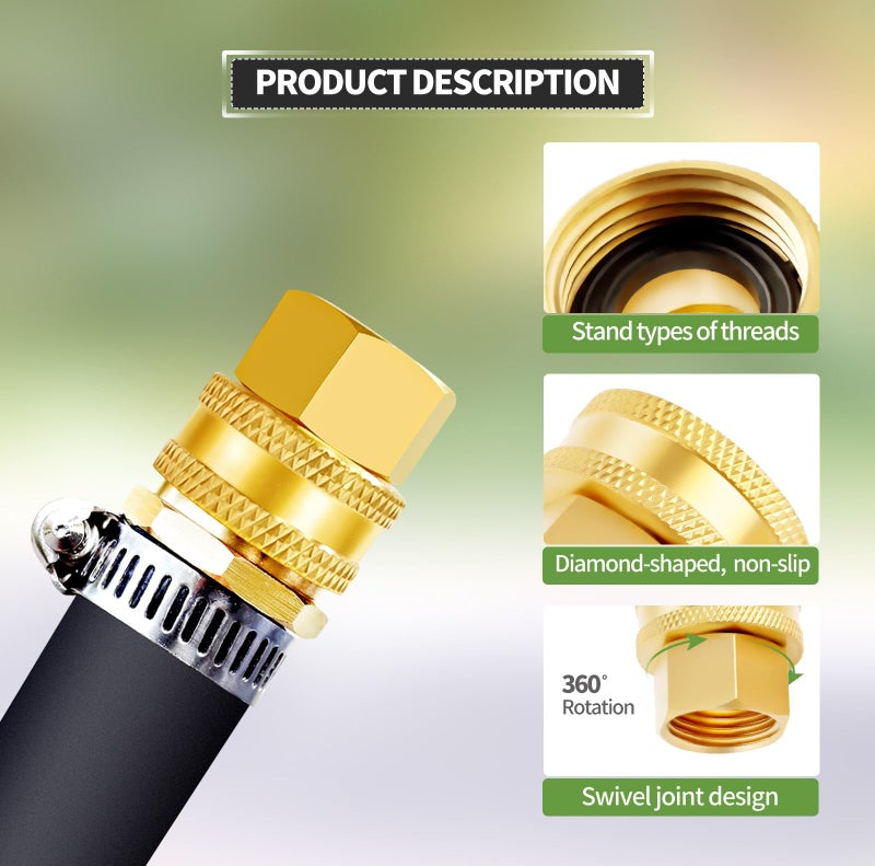 Litorange 2 Pack Lead-Free Brass Garden Hose Threaded 3/4" GHT to 1/2 NPT Fitting Connect, Green Thumb Quick Swivel Connector Adapter, Double Female Thread 3/4" x 1/2" NPT Pipe - Image 4